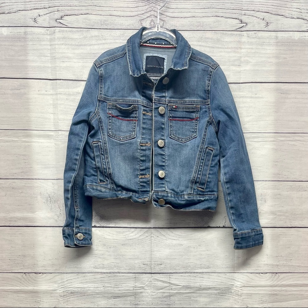 Tommy Hilfiger Big Girls Embroidered Denim Jacket - Blue - Size S (7)